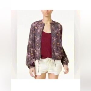 Free People Soft Printed Balloon Sleeve Jacket size XS Bomber Jacket Floral EUC